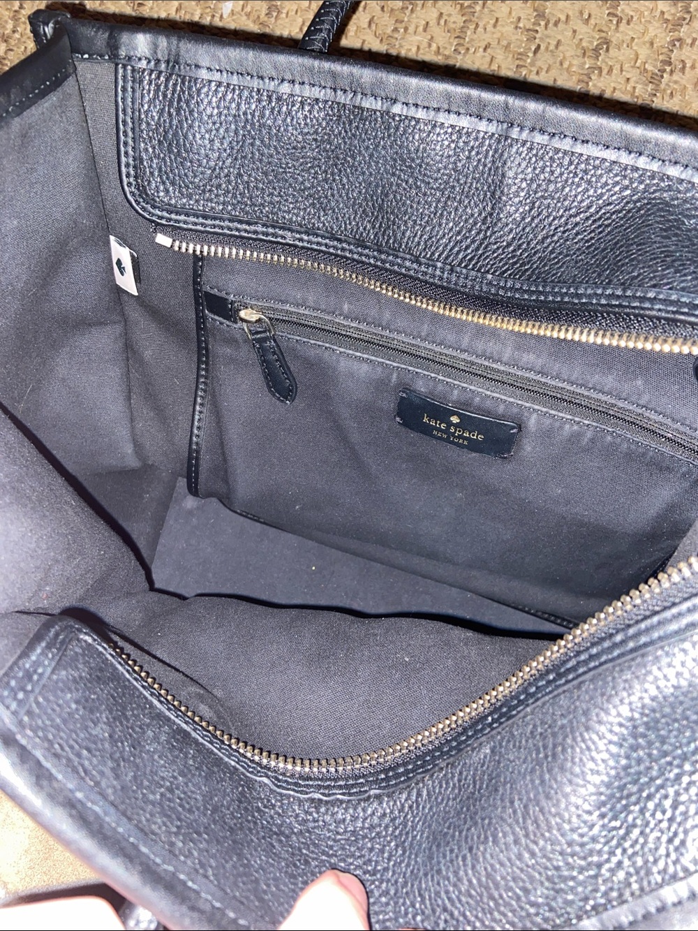 kate spade Black Pebbled Leather Logo Tote with White Print - Picture 6 of 7